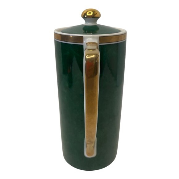 Vintage Otagiri Malachite Green Gold Trim Porcelain Coffee/Tea Pot Retro 6.5" - Picture 2 of 9